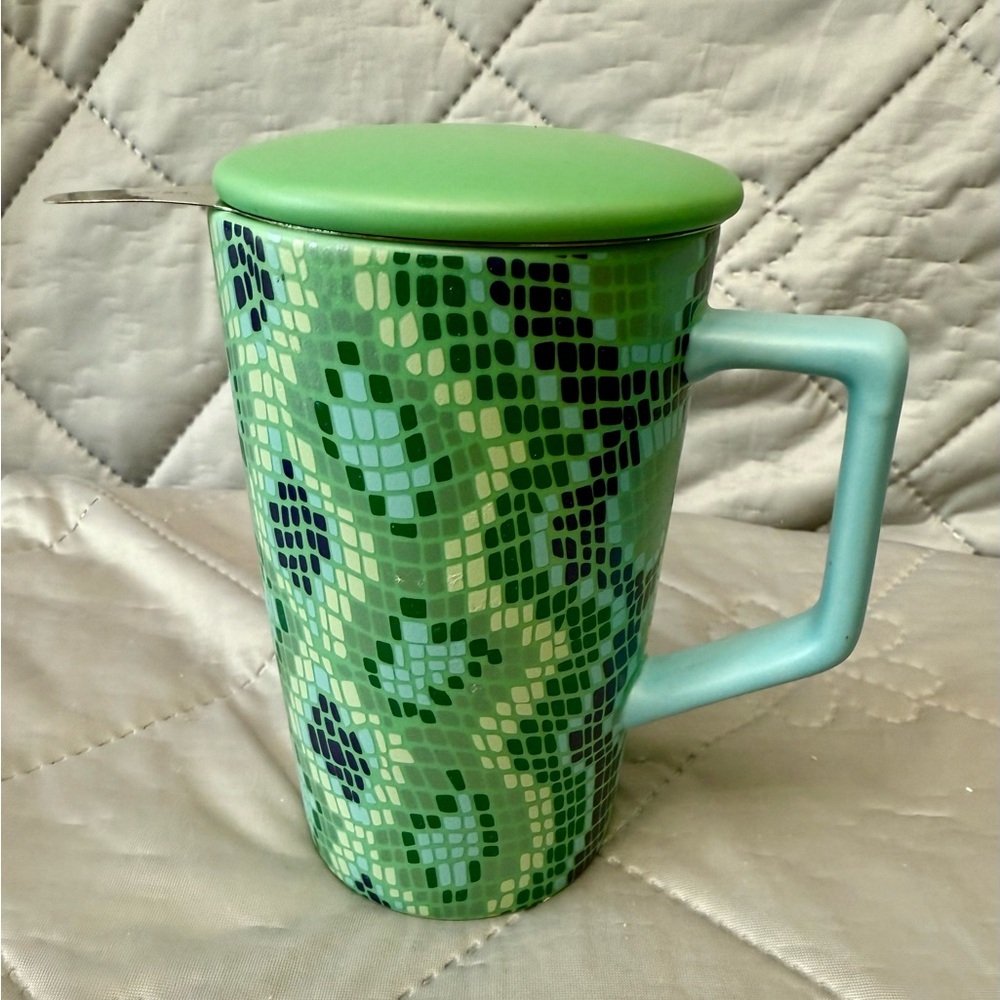 2016 Teavana 12floz Green Snakeskin Mosaic Stoneware Mug W/Stainer